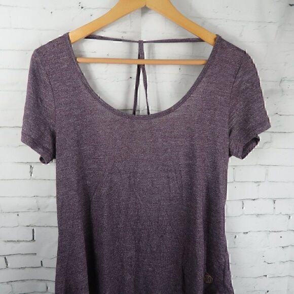 BALANCE COLLECTION PLUM SHORT SLEEVE STRAPPY WATERFALL BACK YOGA TOP SIZE MEDIUM - Picture 2 of 8